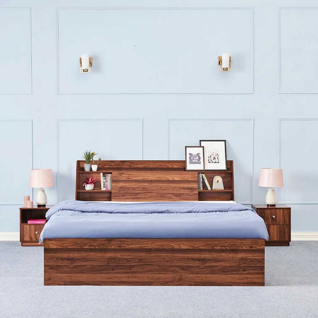 Buy Wakefit Leo Engineered Wood King Size Bed with Storage in Columbian Walnut Colour Online in ...